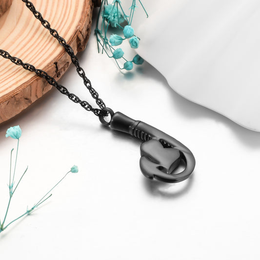 Fish Hook and Heart Cremation Necklace