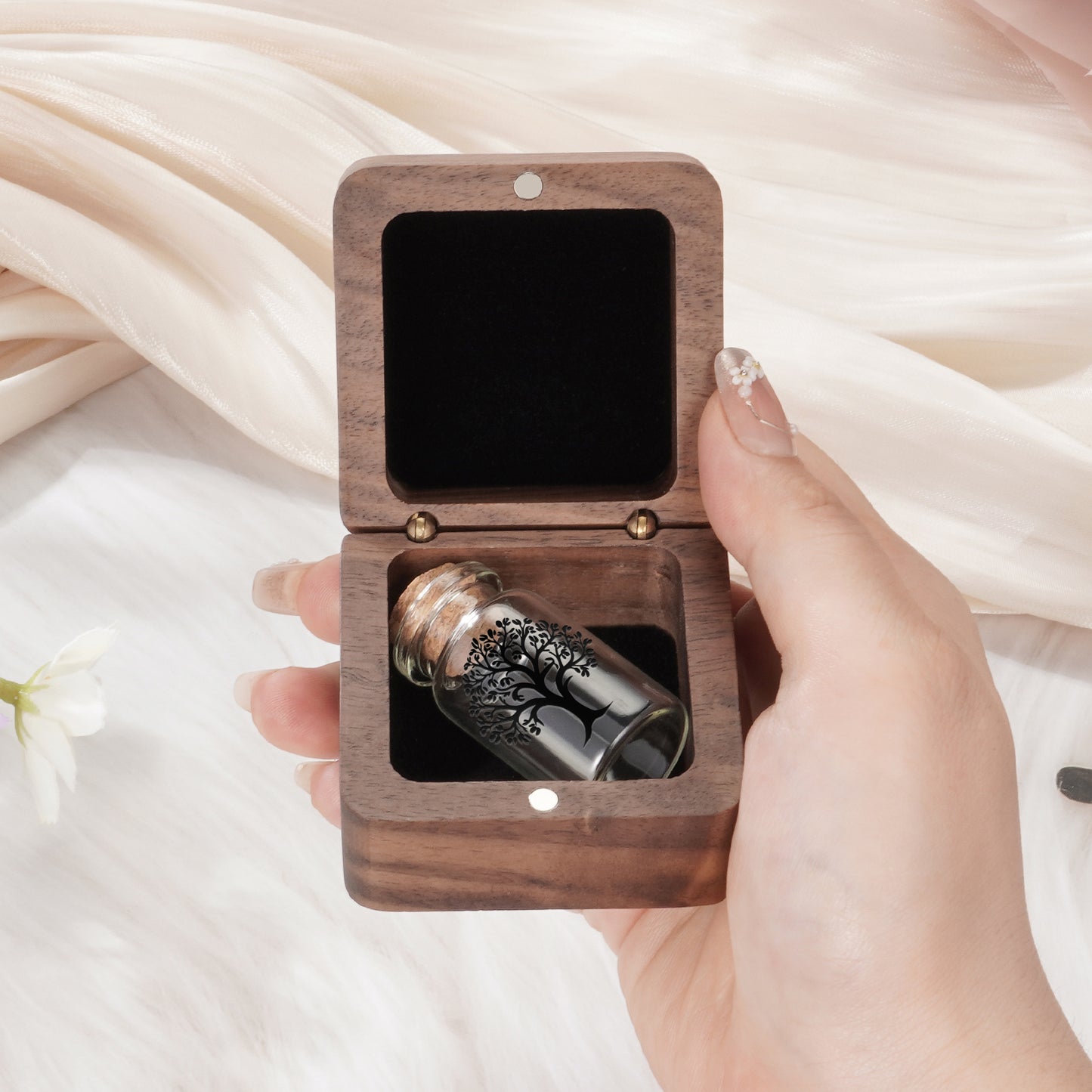 Wooden Box with Small Glass Urn for Ashes