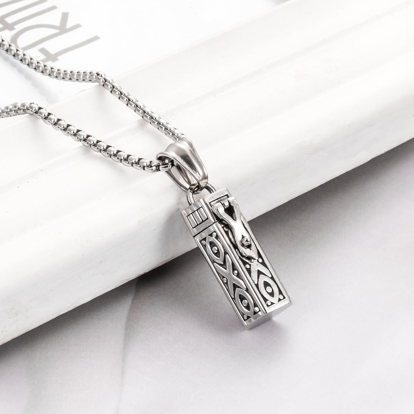 Cylindrical Memorial Necklace with Christian Ichthys
