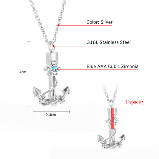 Anchor Filled Pendant with Blue Diamonds