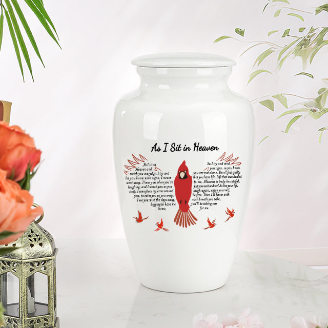 10 Inches Red Bird Cremation Urns for Human Ashes Ceramic Keepsake