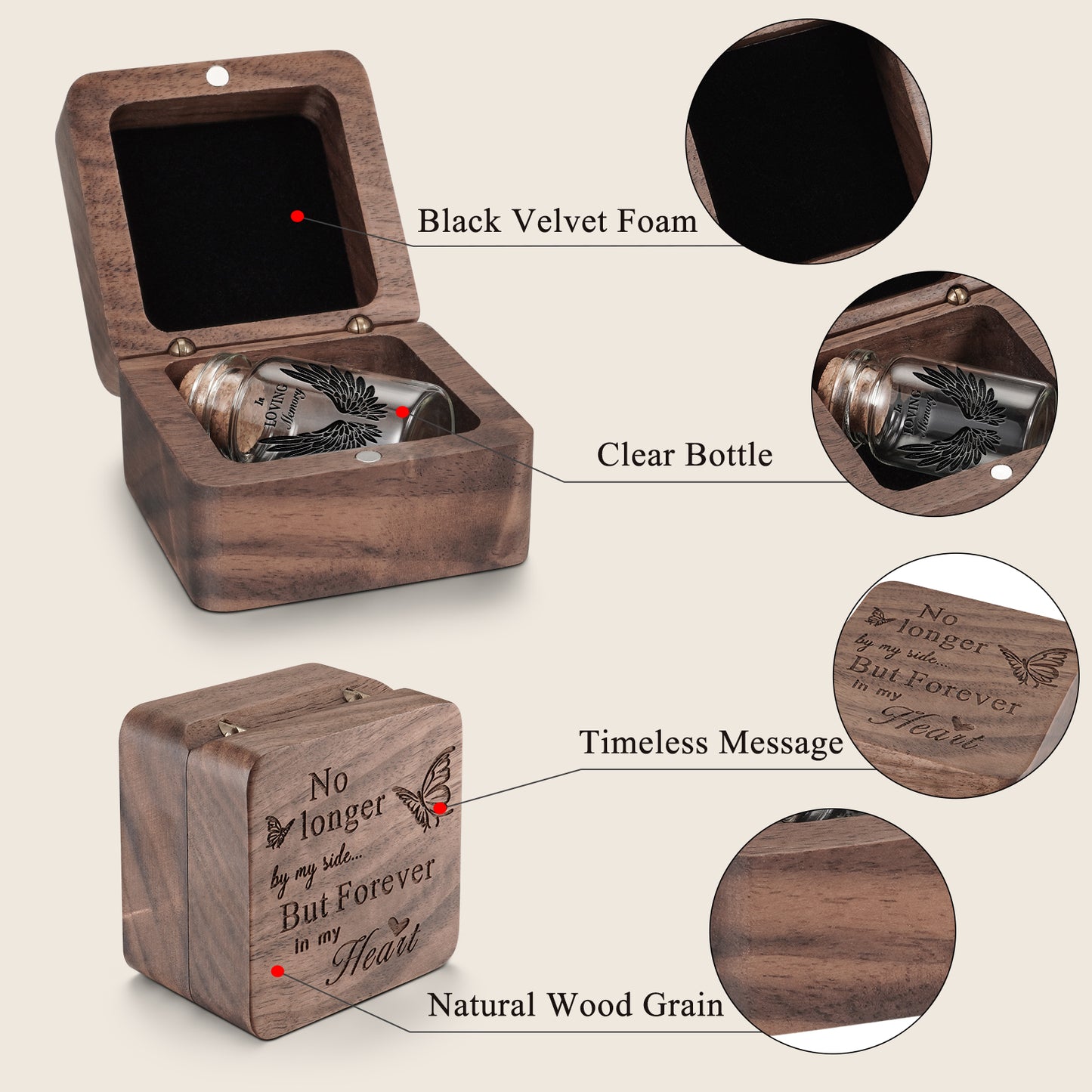 Wooden Box with Small Glass Urn for Ashes