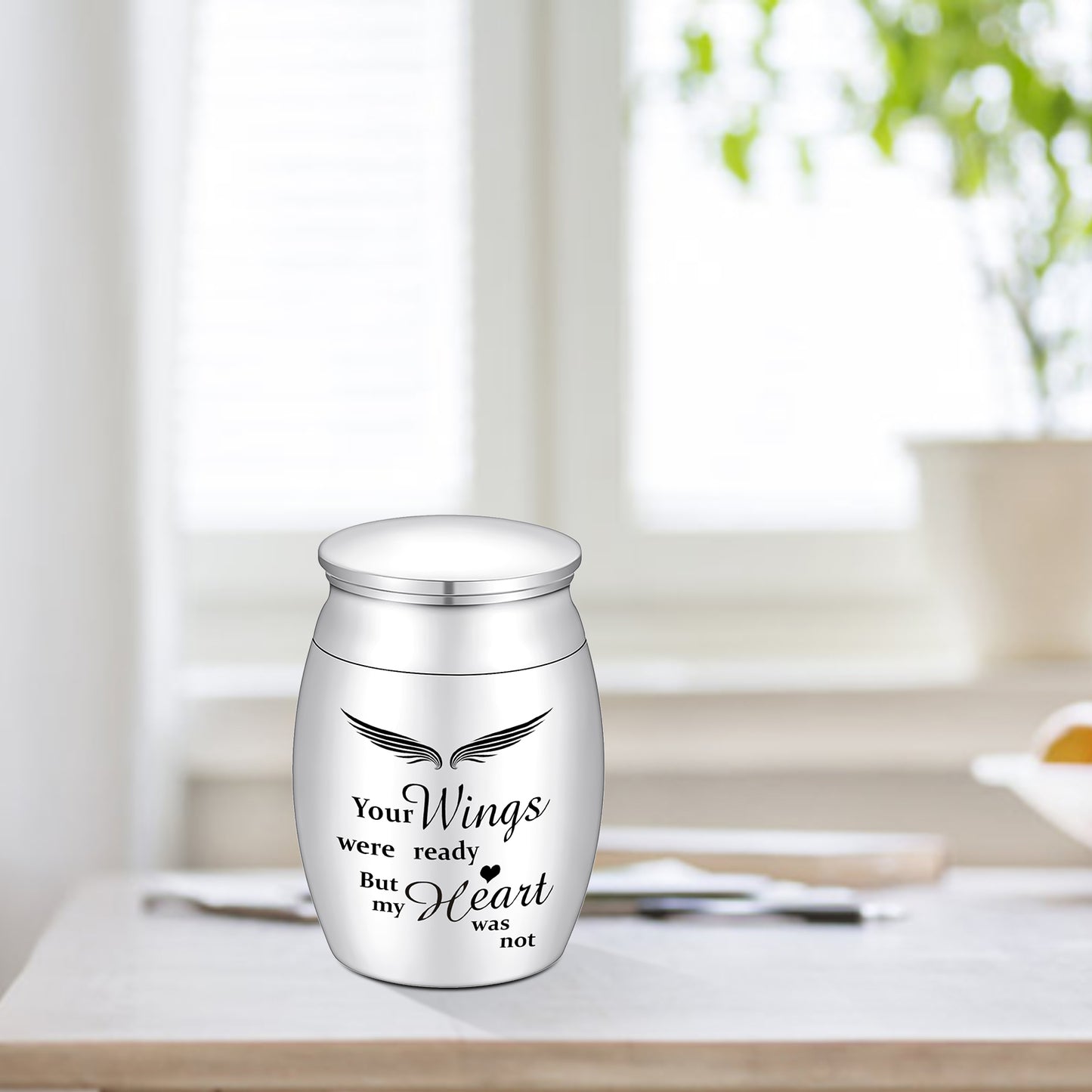 Stainless Steel Mini Keepsake Urn -Your Wings Were Ready, But My Heart Was Not