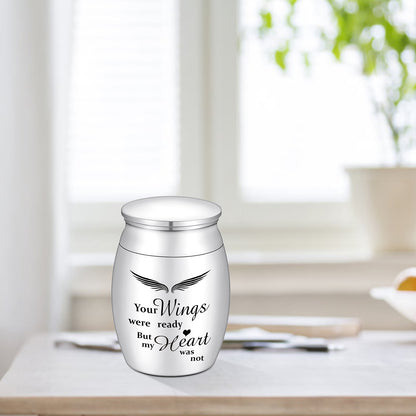 Stainless Steel Mini Keepsake Urn -Your Wings Were Ready, But My Heart Was Not