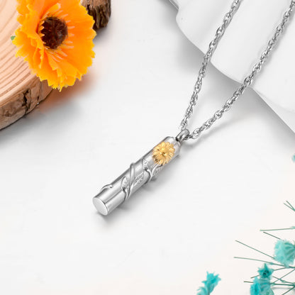Cylindrical Sunflower Cremation Pendant