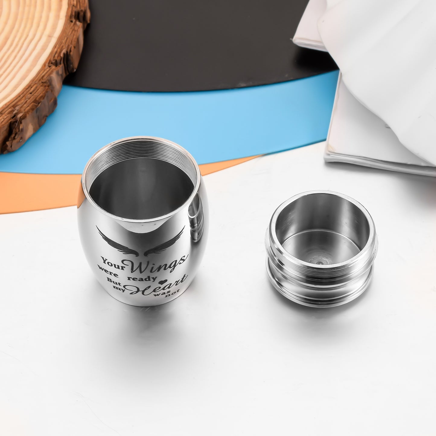 Stainless Steel Mini Keepsake Urn -Your Wings Were Ready, But My Heart Was Not