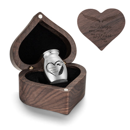 Stainless Steel 1.18in Mini Urn with Wood Heart Box for Ashes Keepsake