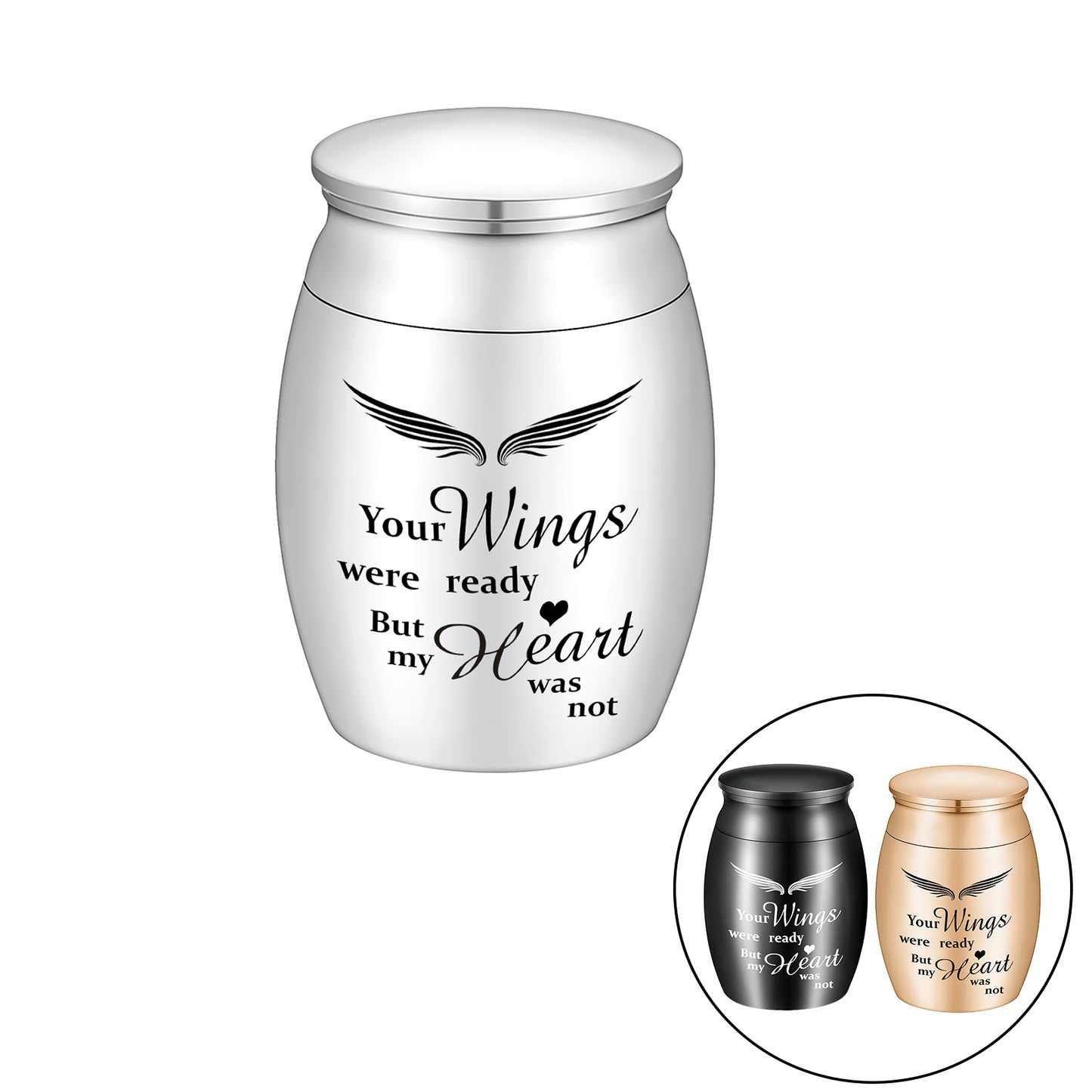 Stainless Steel Mini Keepsake Urn -Your Wings Were Ready, But My Heart Was Not