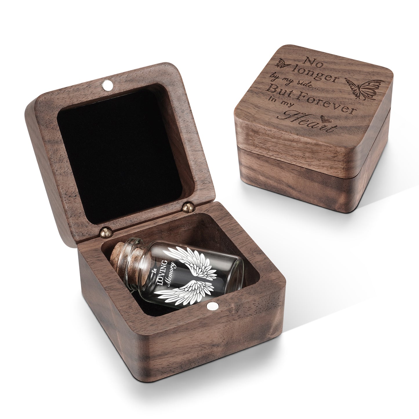 Wooden Box with Small Glass Urn for Ashes