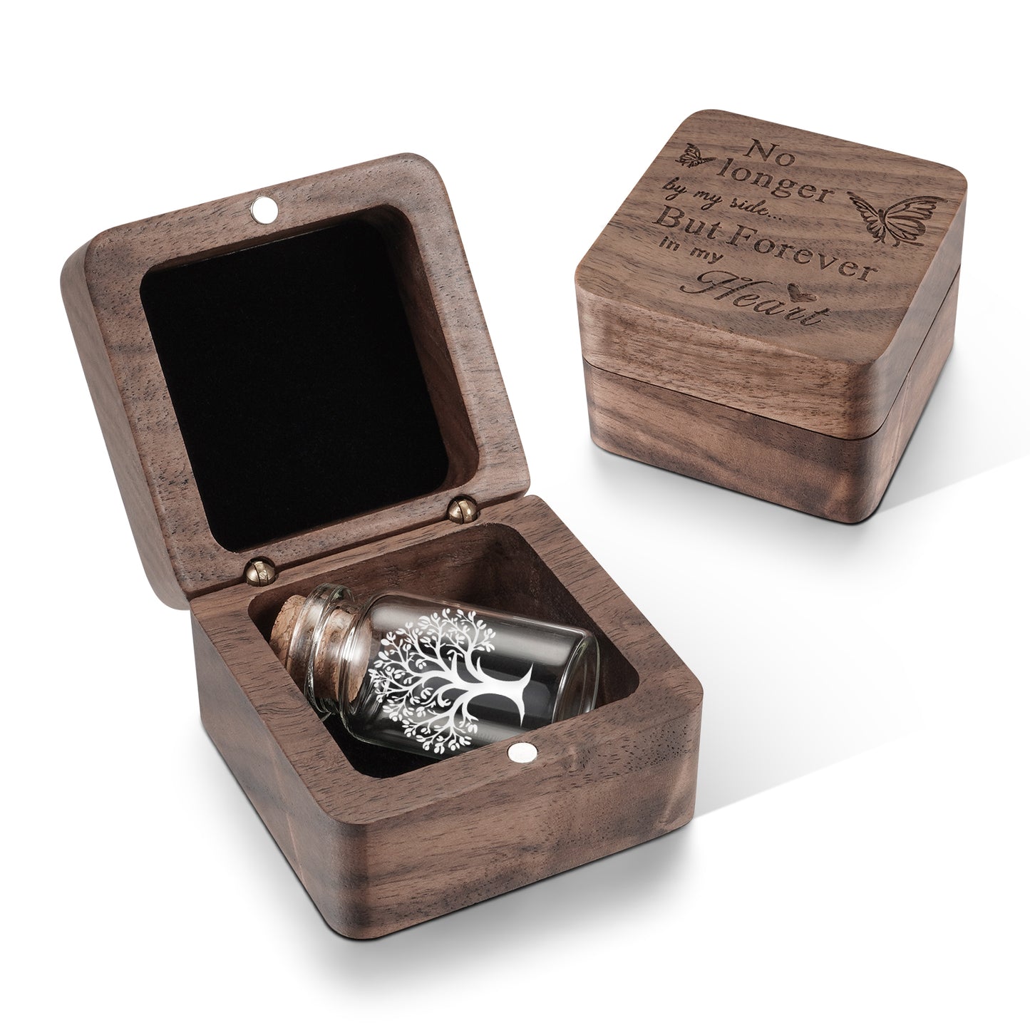 Wooden Box with Small Glass Urn for Ashes