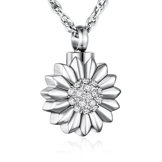 Sunflower Cremation Necklace with White Diamond
