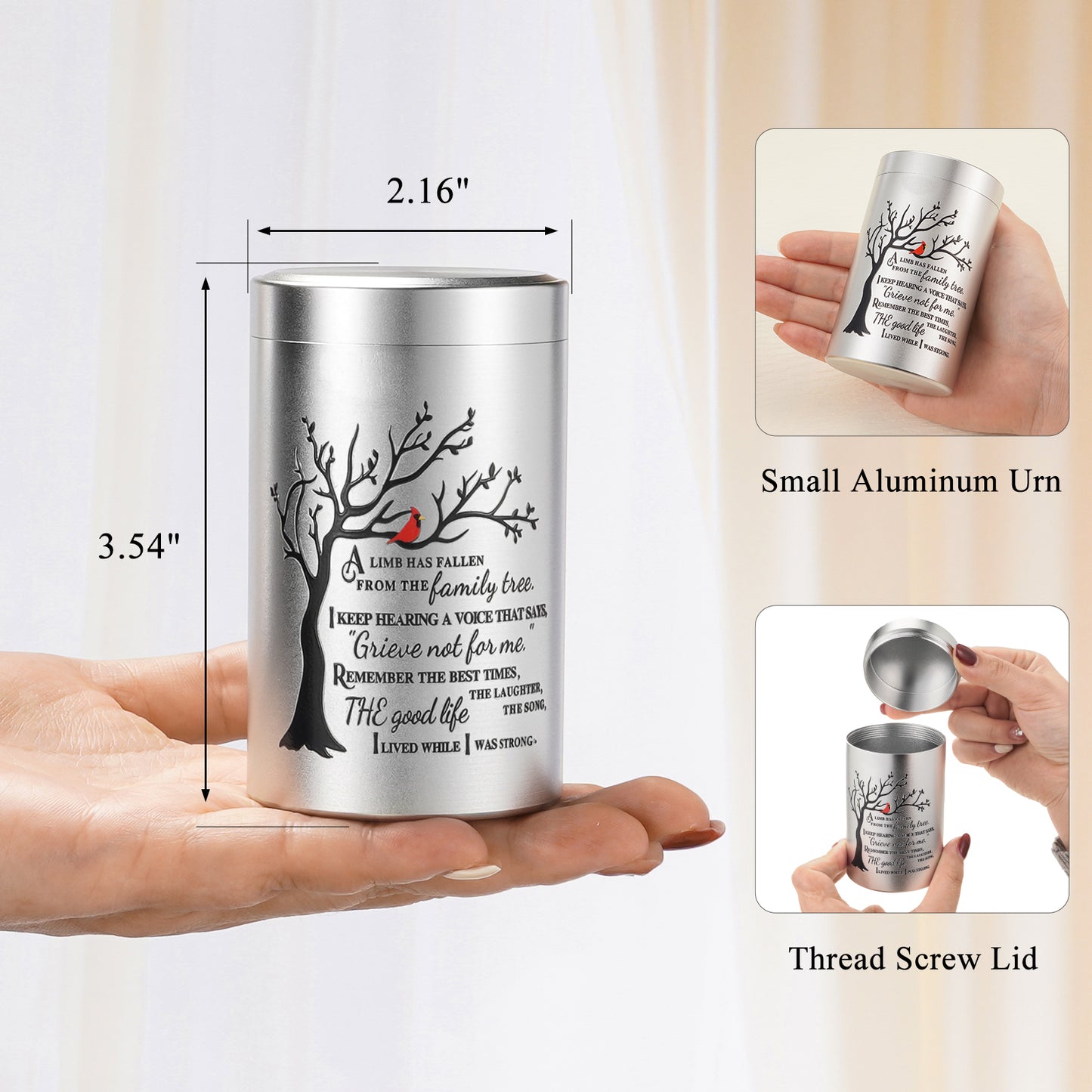 Small Aluminum Keepsake Urn for Human Ashes -Tree of Life