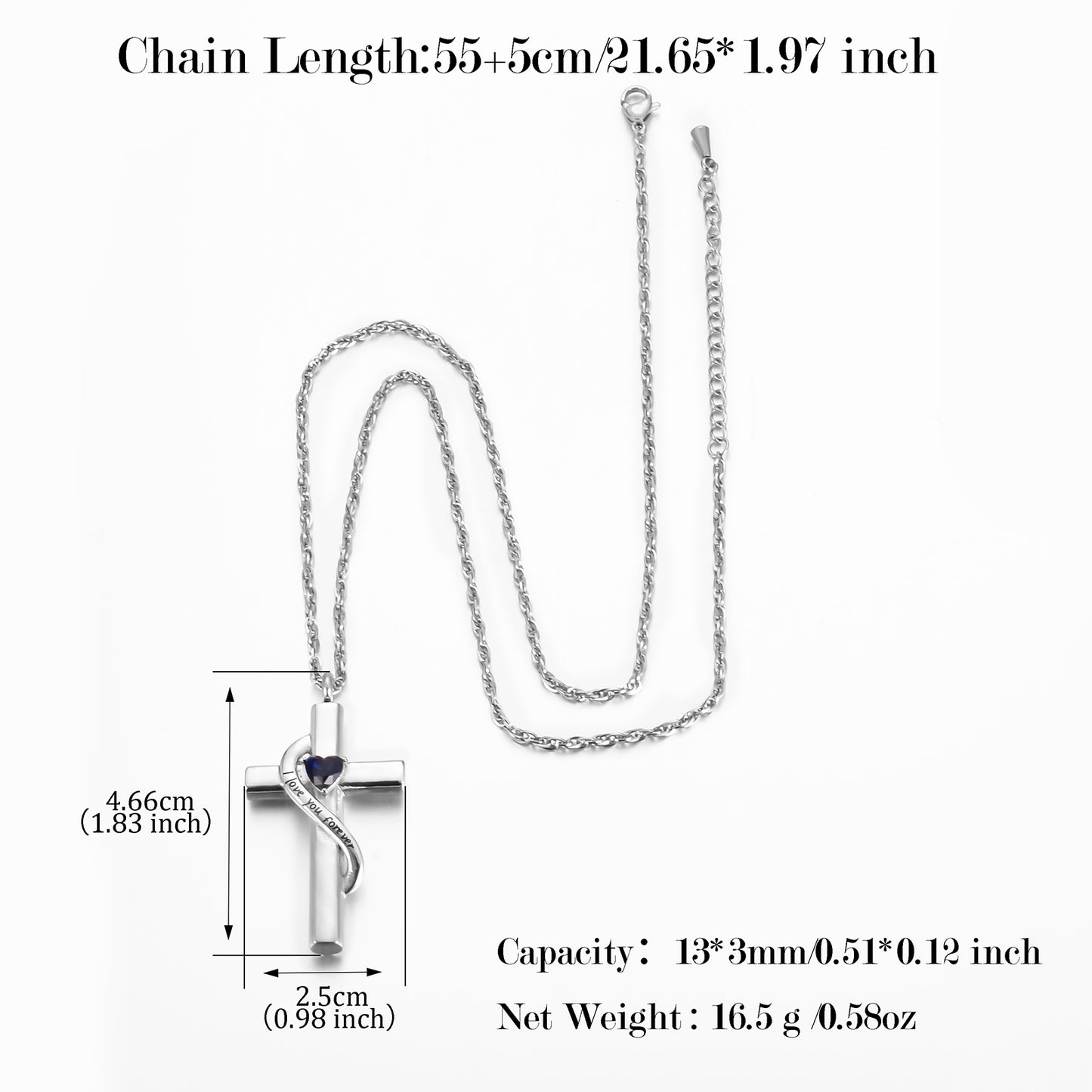 Cross Cremation Pendant with Blue Heart