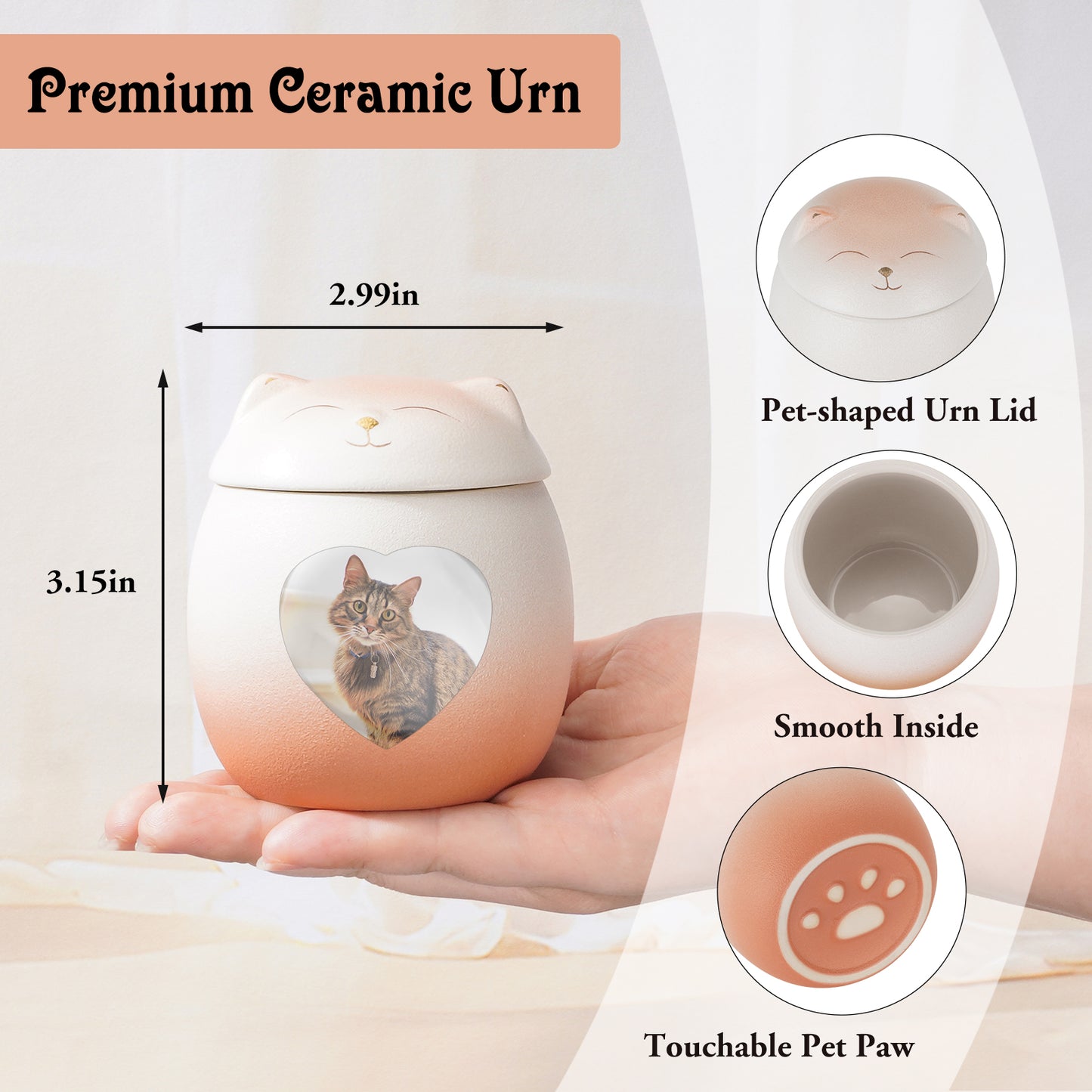 Smiley Shaped Pet Urn for Cat or Dog Memorial Keepsake