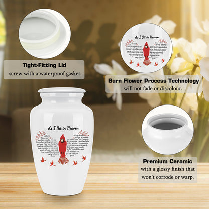 10 Inches Red Bird Cremation Urns for Human Ashes Ceramic Keepsake