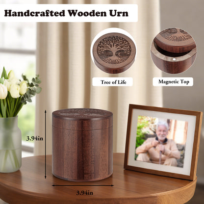 3.94 Inches Wood Urn, Tree of Life Acacia
