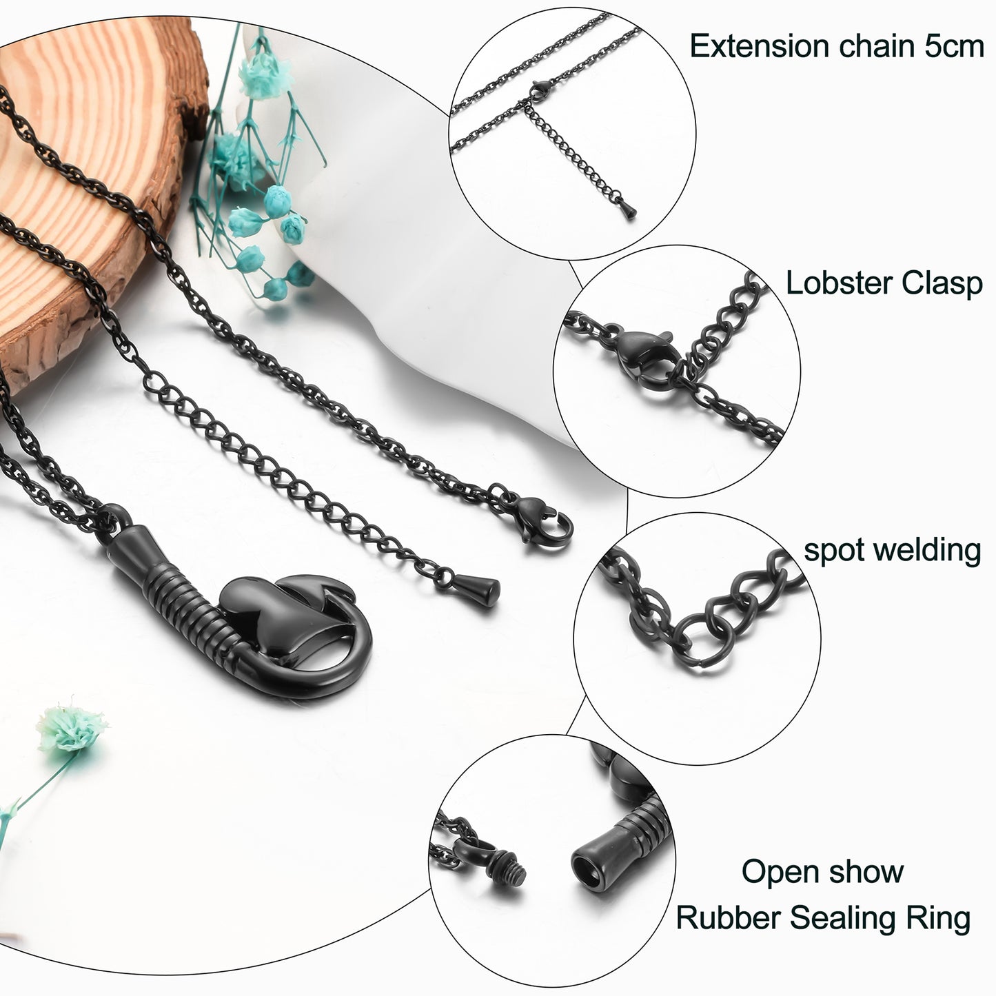 Fish Hook and Heart Cremation Necklace