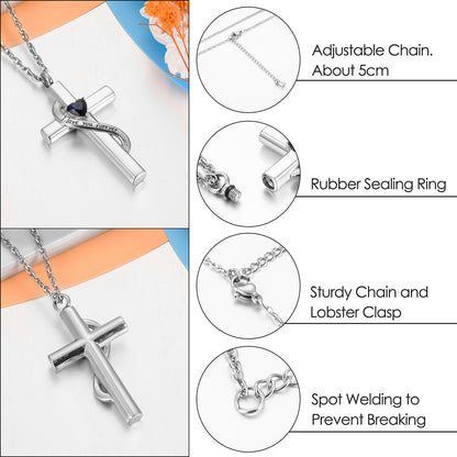 Cross Cremation Pendant with Blue Heart