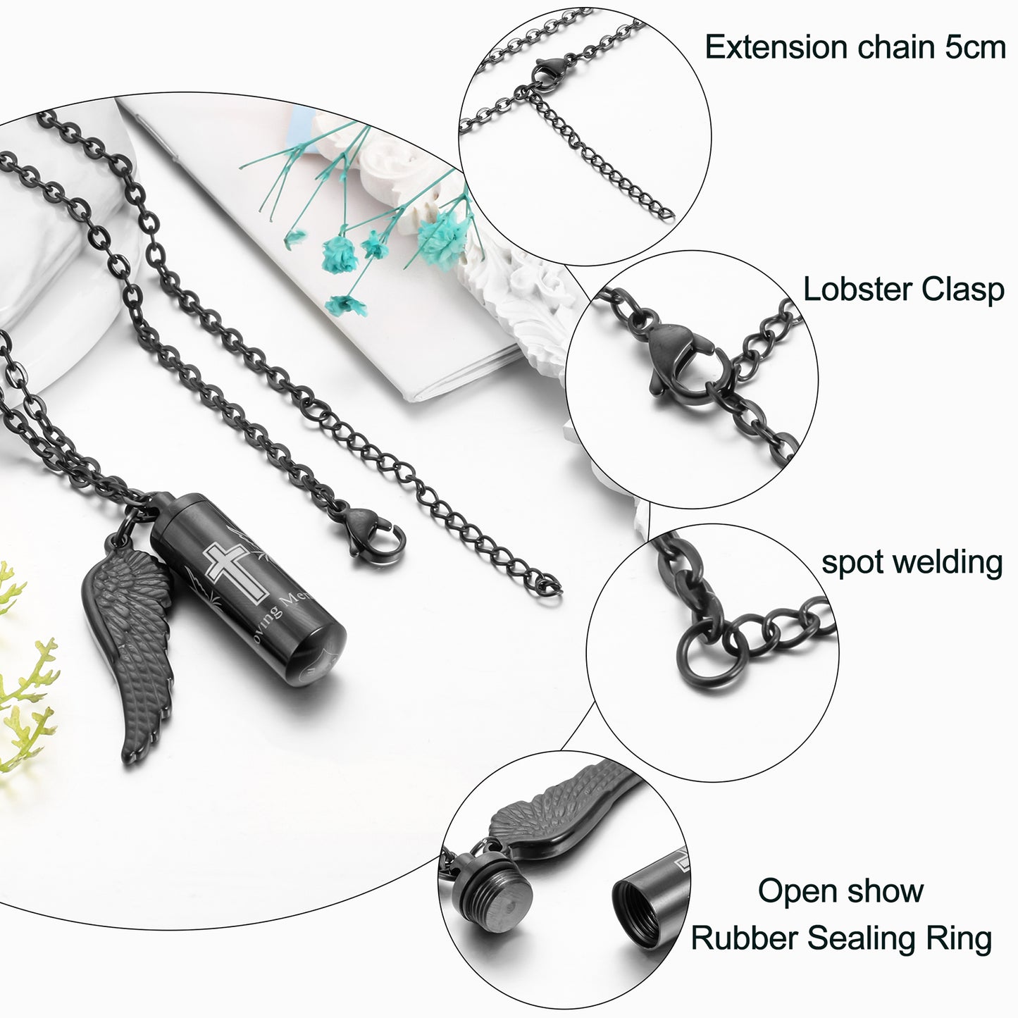 Cylindrical Cremation Necklace with Cross