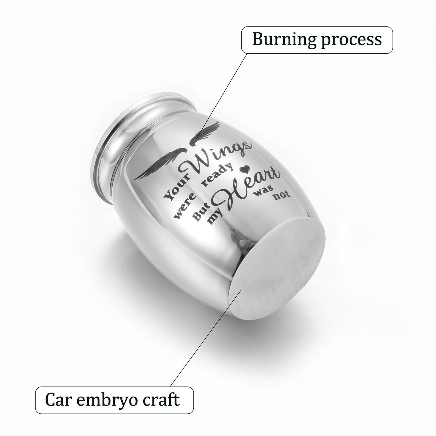 Stainless Steel Mini Keepsake Urn -Your Wings Were Ready, But My Heart Was Not