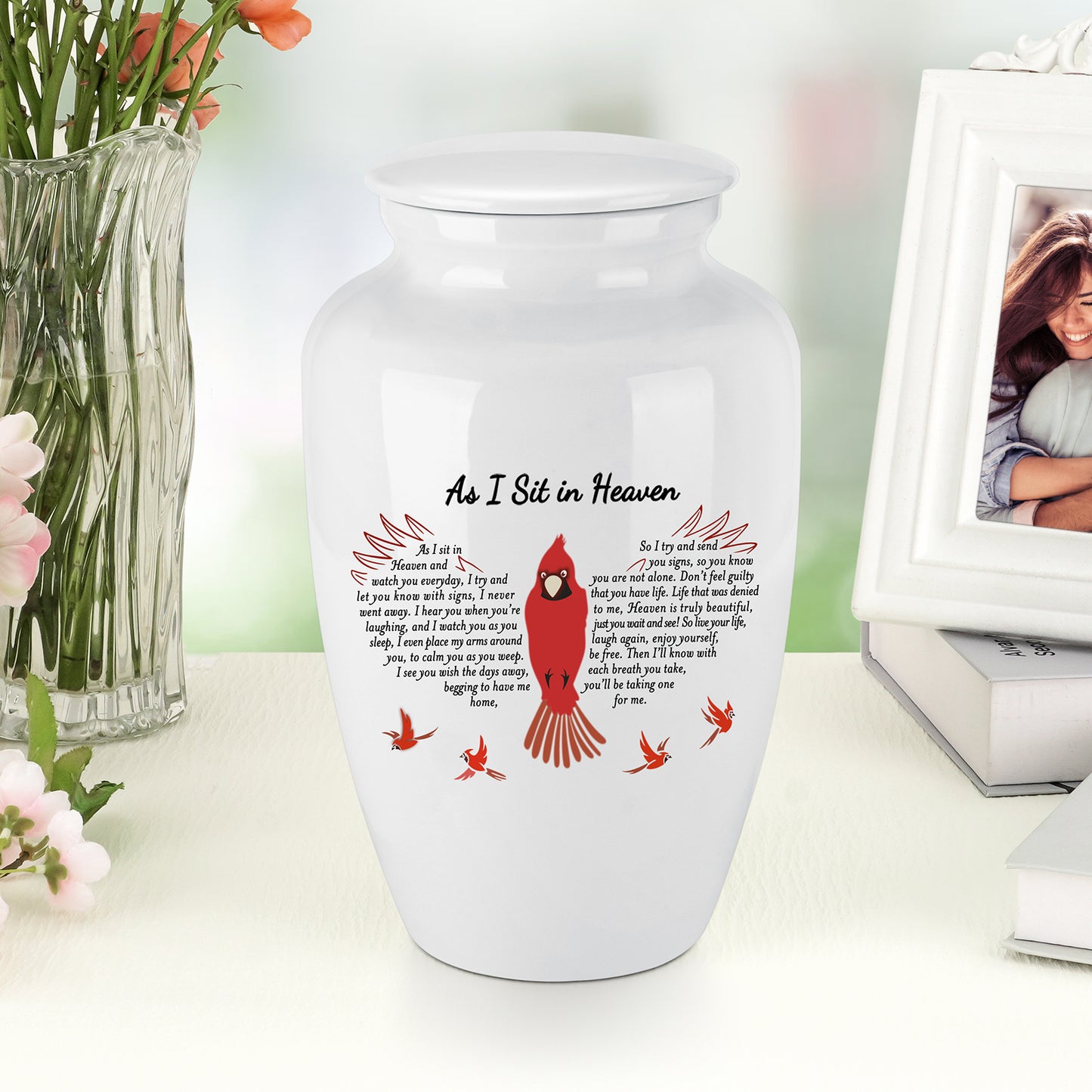 10 Inches Red Bird Cremation Urns for Human Ashes Ceramic Keepsake