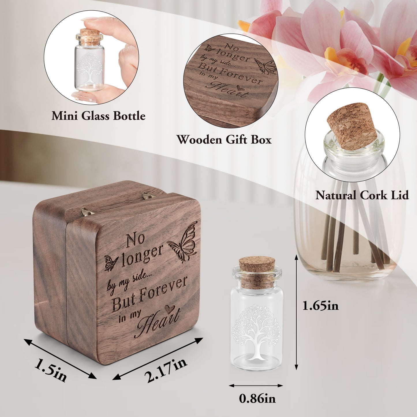 Wooden Box with Small Glass Urn for Ashes