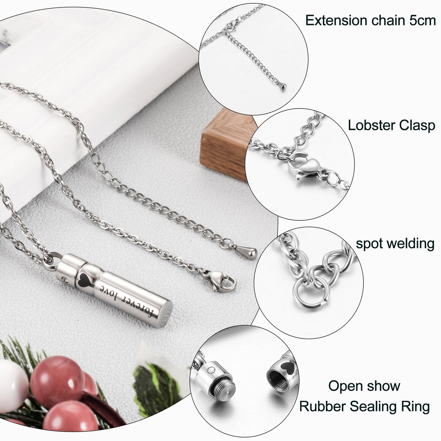 Cylinder Heart Cremation Necklace Jewelry