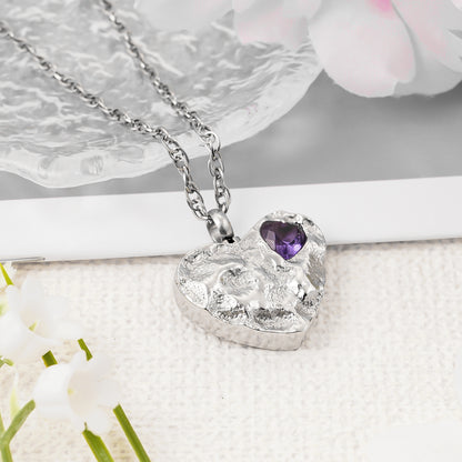 Purple Gem-Adorned Heart Memorial Necklace