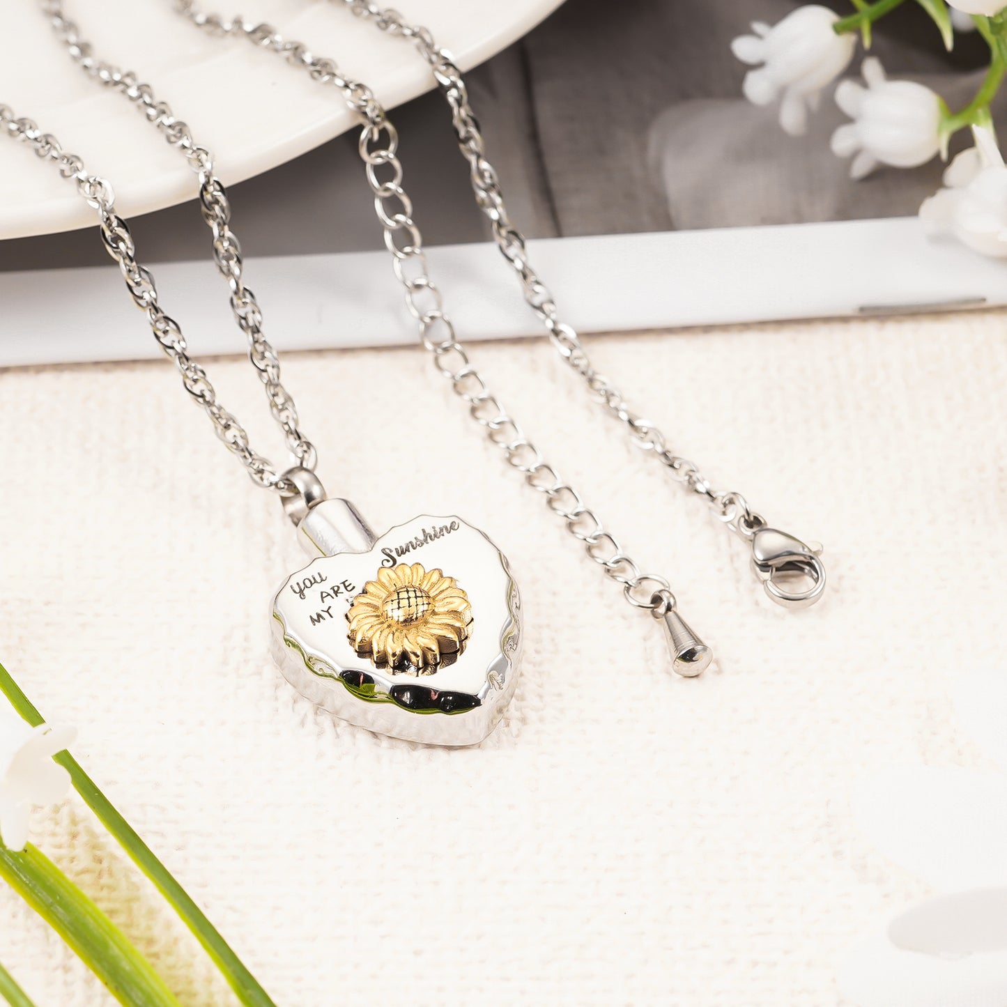 Sunflower Heart Memorial Necklace