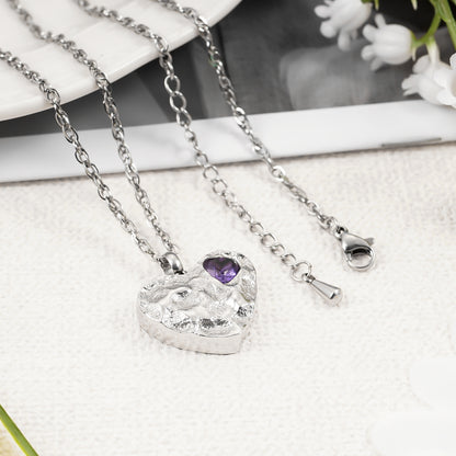 Purple Gem-Adorned Heart Memorial Necklace
