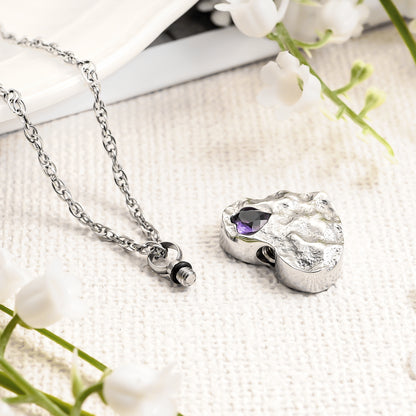 Purple Gem-Adorned Heart Memorial Necklace