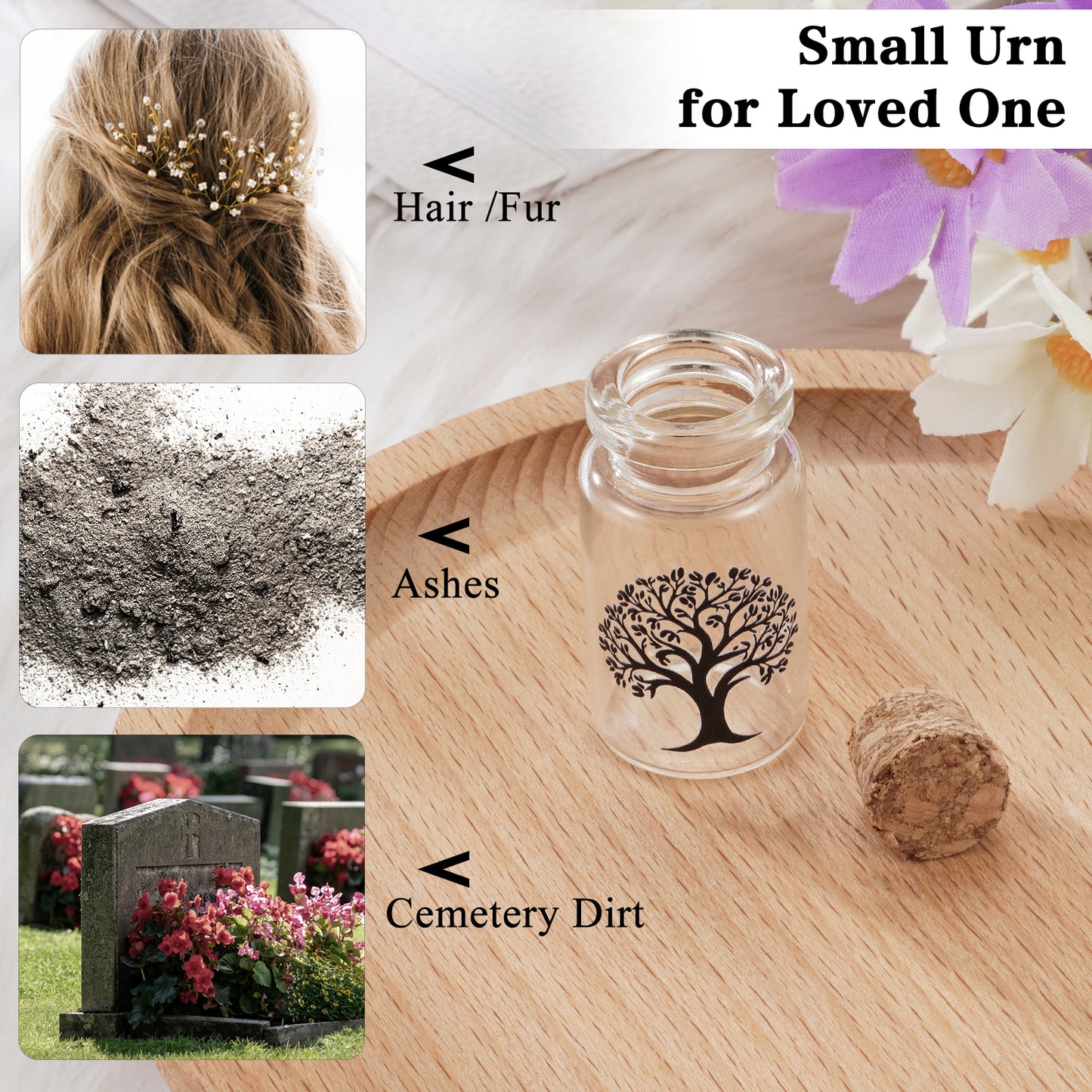 Wooden Box with Small Glass Urn for Ashes