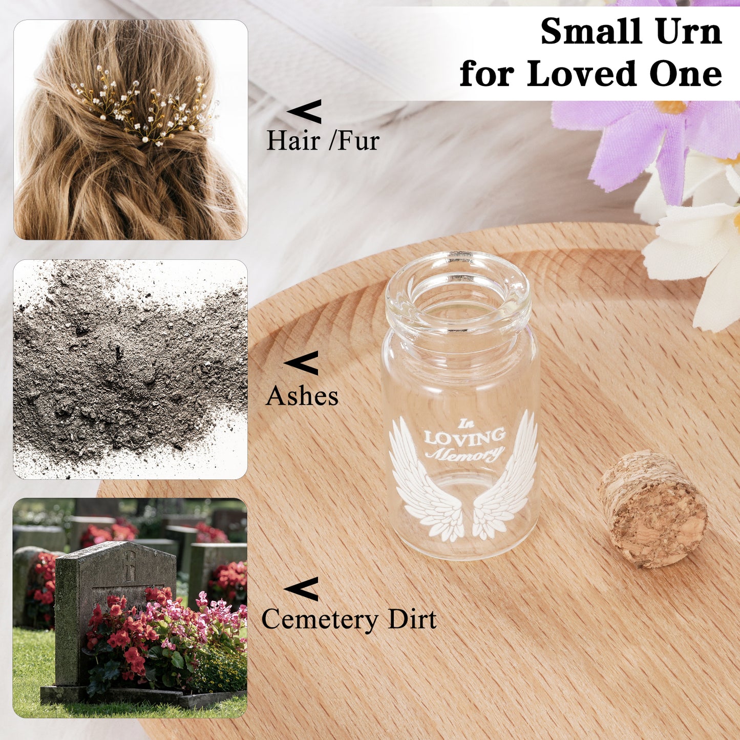 Wooden Box with Small Glass Urn for Ashes