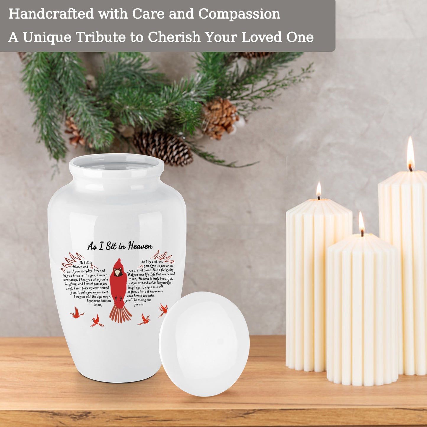 10 Inches Red Bird Cremation Urns for Human Ashes Ceramic Keepsake