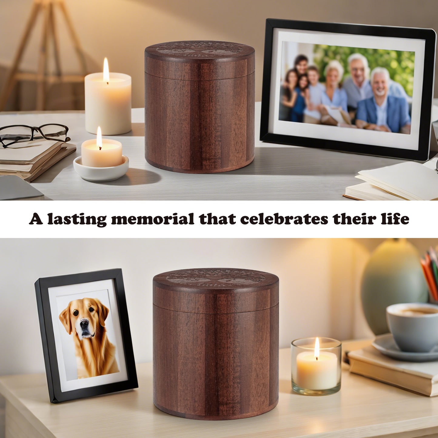3.94 Inches Wood Urn, Tree of Life Acacia
