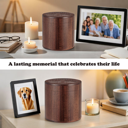 3.94 Inches Wood Urn, Tree of Life Acacia