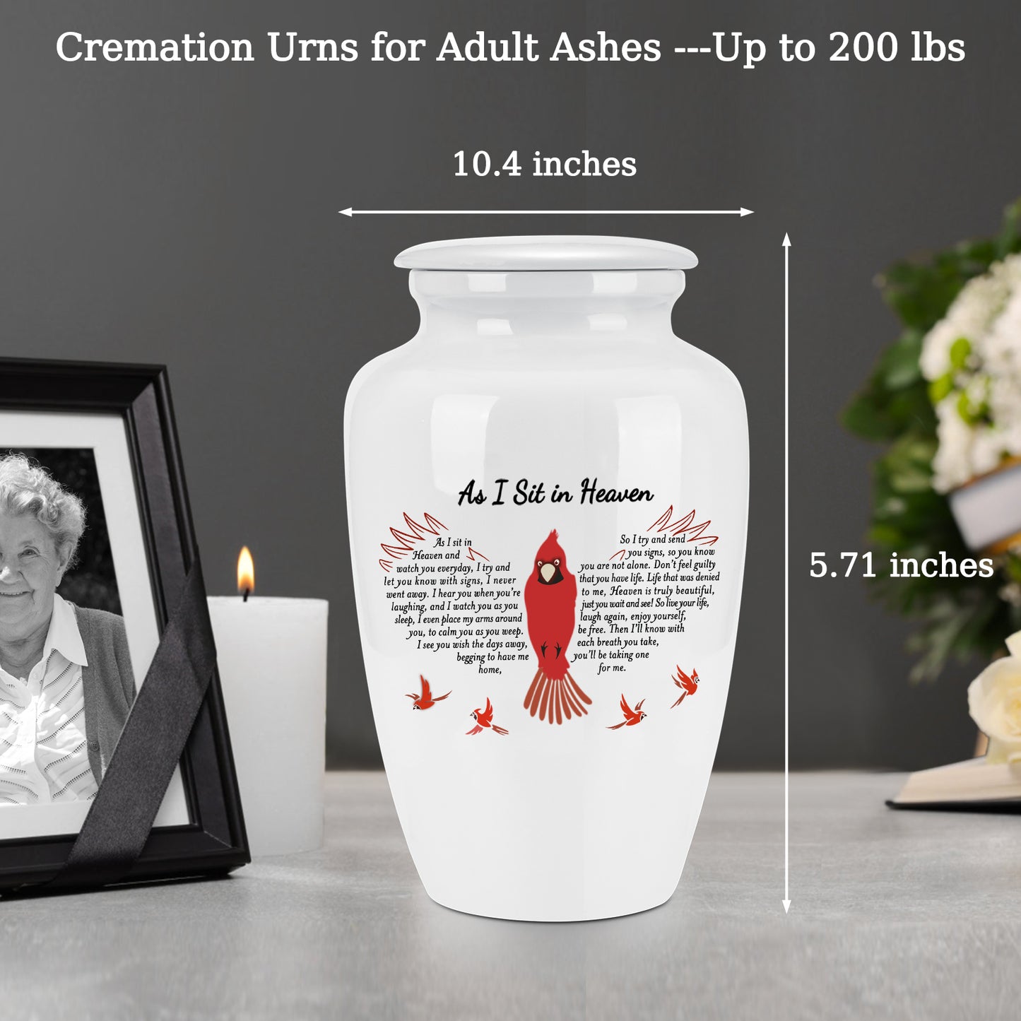 10 Inches Red Bird Cremation Urns for Human Ashes Ceramic Keepsake