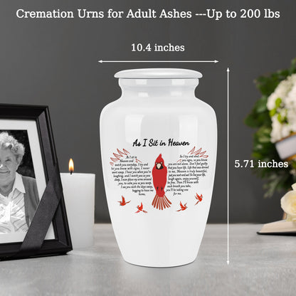 10 Inches Red Bird Cremation Urns for Human Ashes Ceramic Keepsake