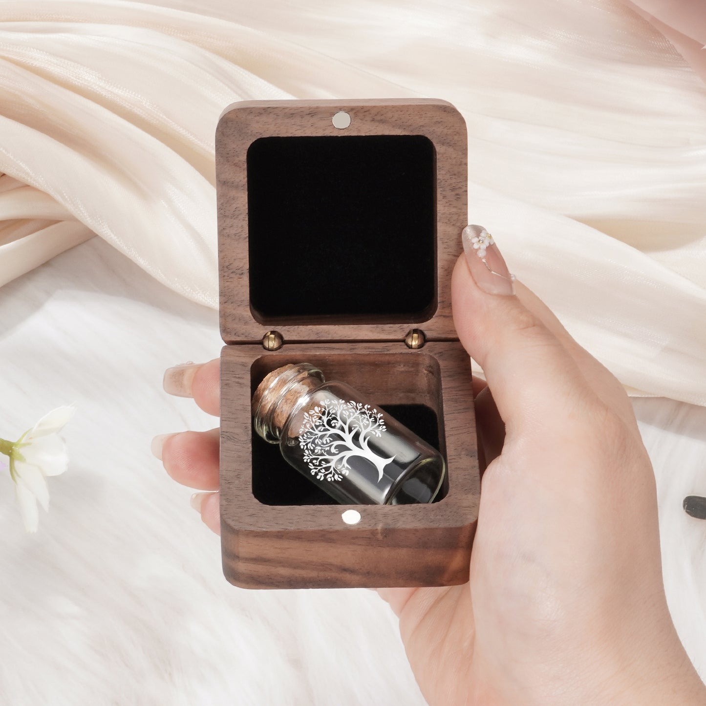 Wooden Box with Small Glass Urn for Ashes