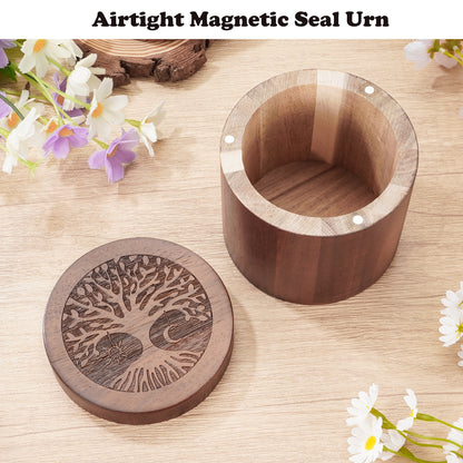 3.94 Inches Wood Urn, Tree of Life Acacia