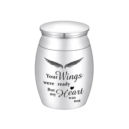 Stainless Steel Mini Keepsake Urn -Your Wings Were Ready, But My Heart Was Not