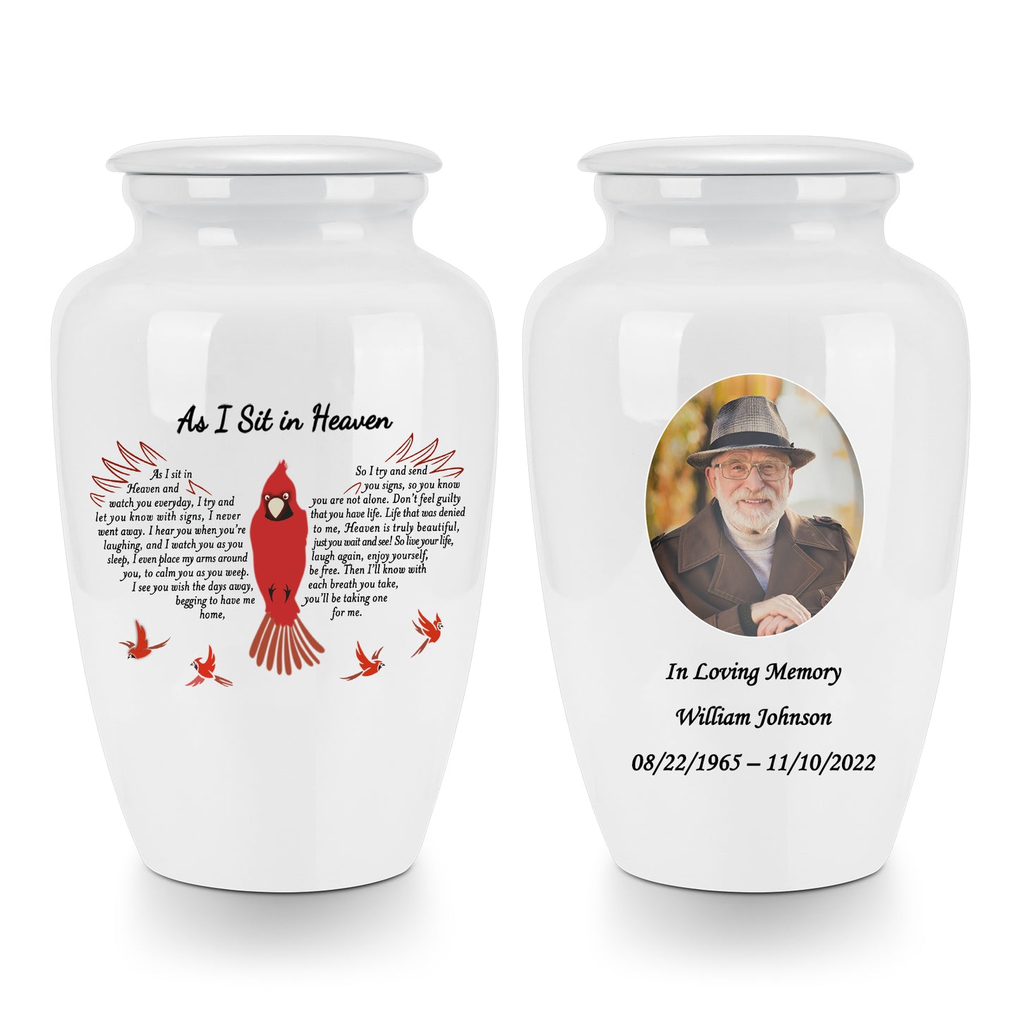 10 Inches Red Bird Cremation Urns for Human Ashes Ceramic Keepsake