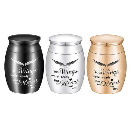 Stainless Steel Mini Keepsake Urn -Your Wings Were Ready, But My Heart Was Not
