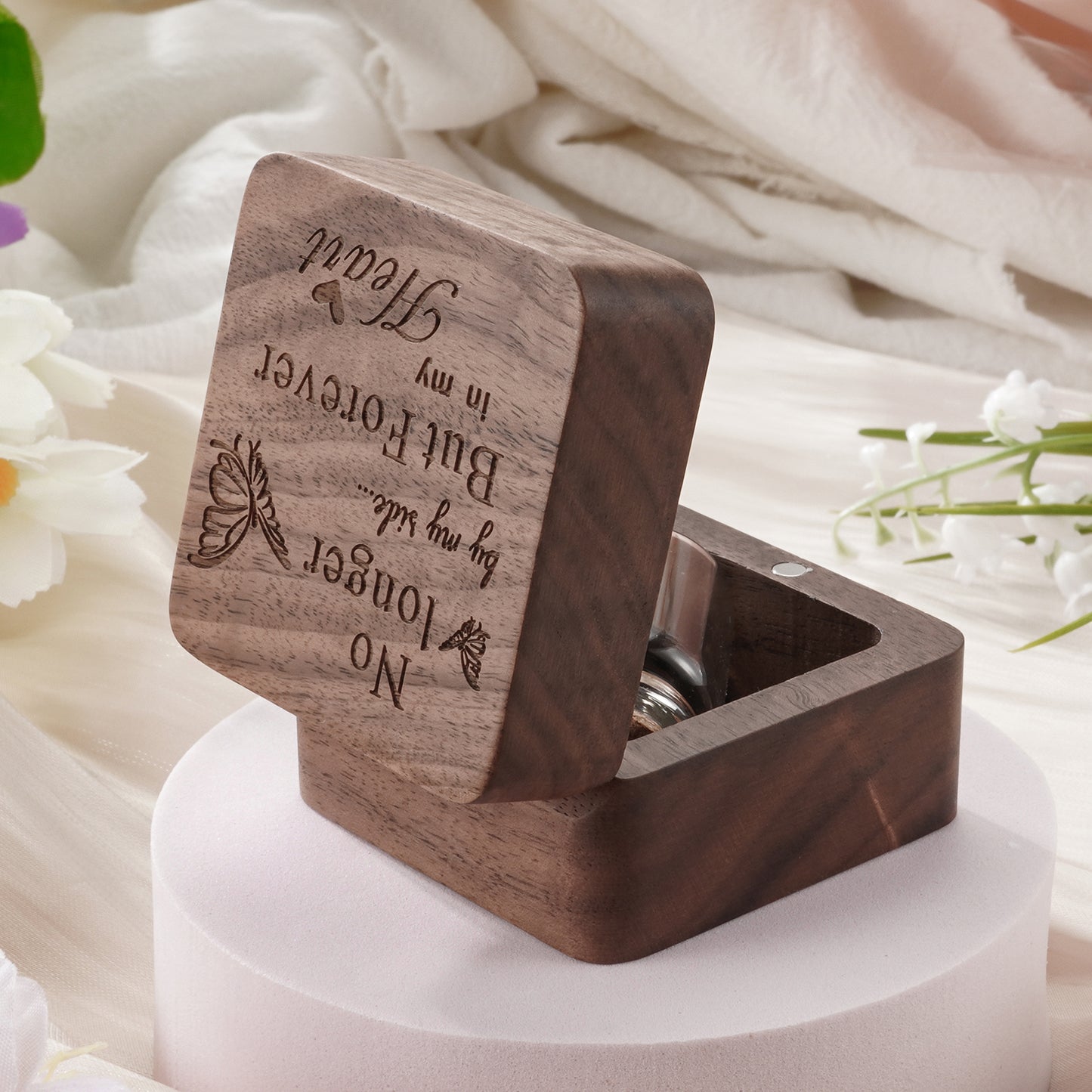 Wooden Box with Small Glass Urn for Ashes