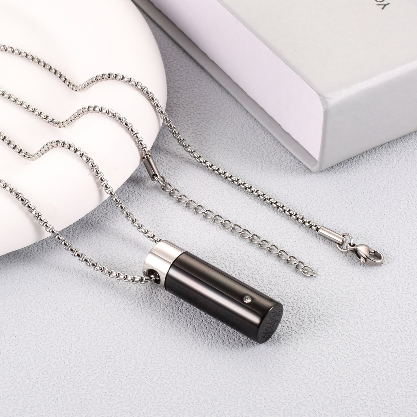 Black Cylinder Cremation Necklace