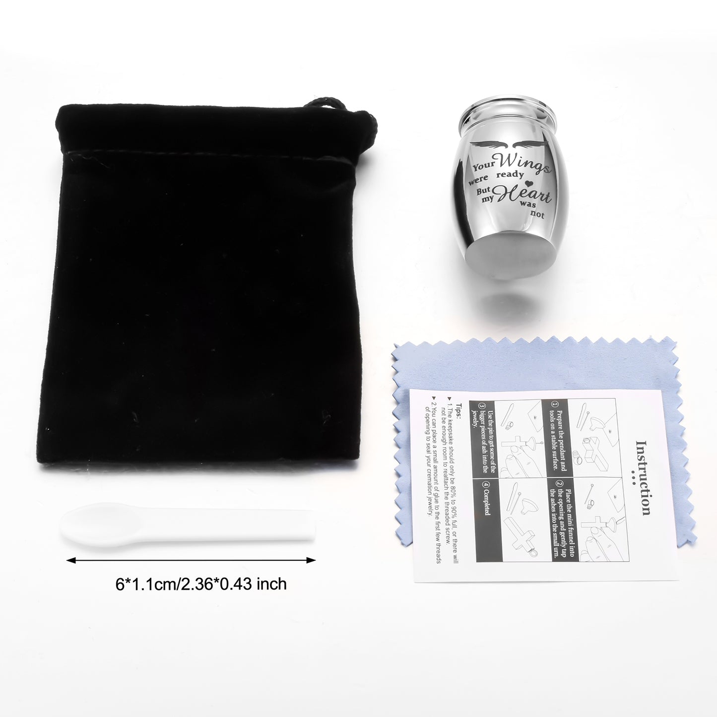 Stainless Steel Mini Keepsake Urn -Your Wings Were Ready, But My Heart Was Not