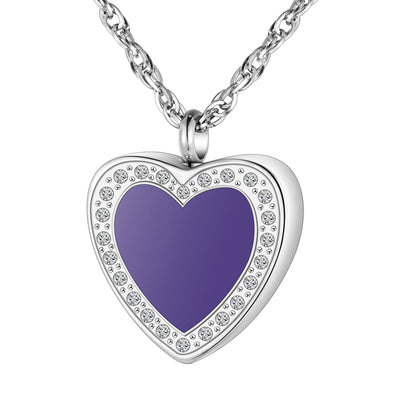 Purple Enamel Rhinestone Heart Memorial Necklace