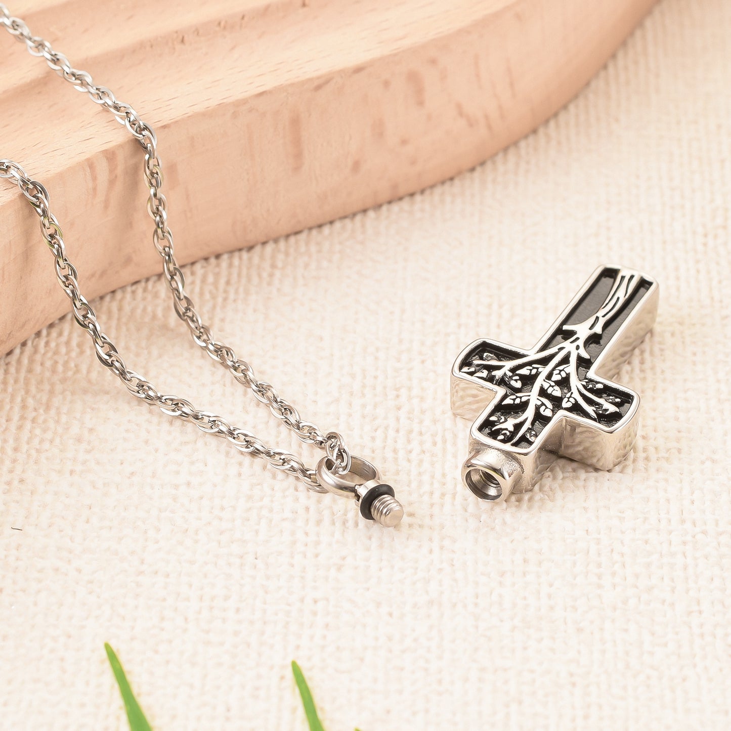 Cross Memorial Pendant with Tree Design
