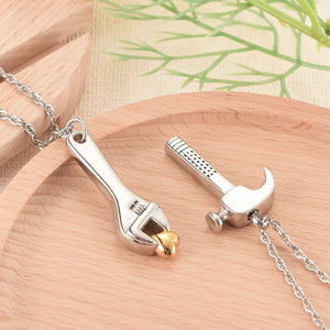 Stainless steel silver color wrench + hammer-filled pendant necklace