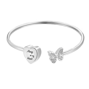 Butterfly Heart Cremation Bracelet with Zircon